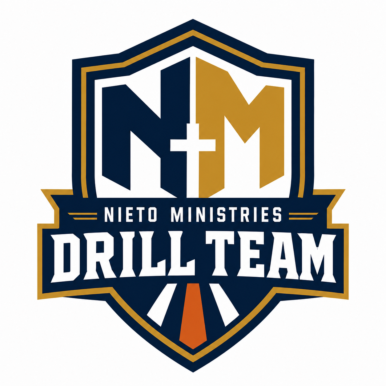 Nieto Ministries Drill Team official emblem — featured on patches, pins, hats, and uniform emblems